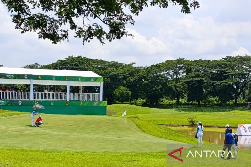 Pertandingan golf pada PON XXI Aceh Sumut 2024 nomor perorangan putra ronde kedua yang digelar di Royal Sumatra Golf Course, Medan, Sumatera Utara, Jumat (13/9/2024). (ANTARA/Agatha Olivia Victoria)