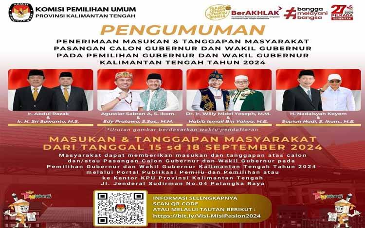Pengumuman penerimaan masukan dan saran kepada Calon Gubernur Kalteng dan Wakil Calon Gubernur Kalteng (Foto : KPU Kalteng)