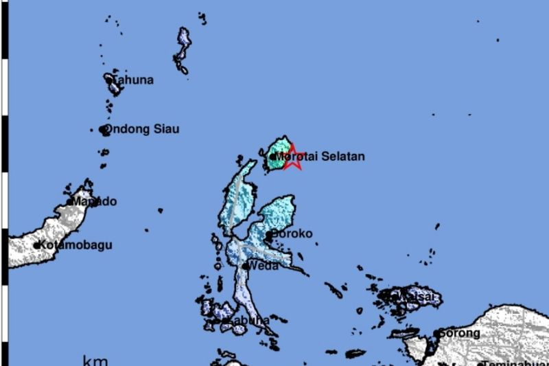 Gempa tektonik M5,6 mengguncang Pulau Morotai, Maluku Utara. ANTARA/HO-BMKG