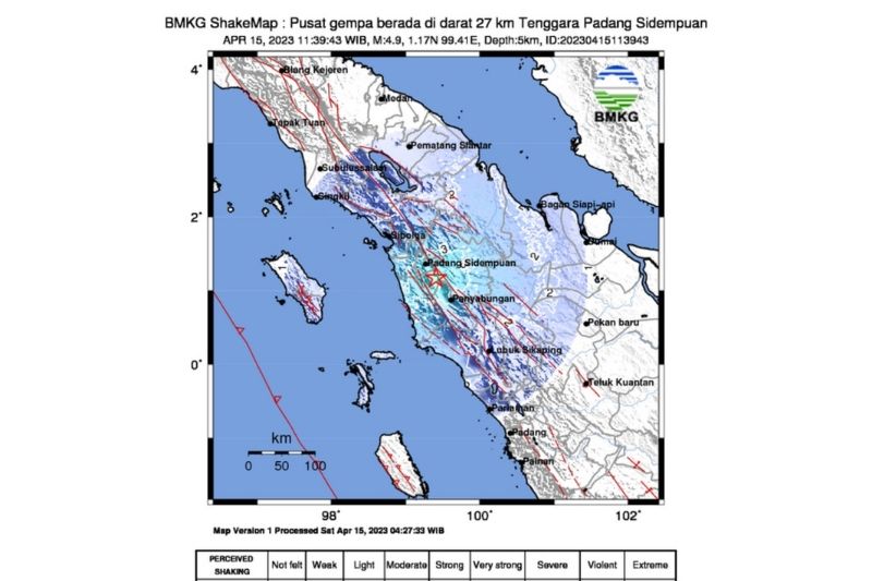 Ilustrasi - Gempa bumi dengan Magnitudo 4,9 di Padang Sidempuan, Sumatera Utara pada Sabtu pukul 11:39:43 WIB disebabkan oleh aktivitas Sesar Sumatera pada Segmen Toru. (ANTARA/HO)