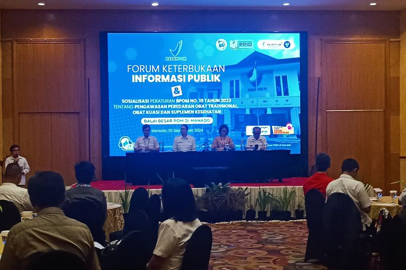 BBPOM Manado menggelar Forum Keterbukaan Informasi Publik dan Sosialisasi Peraturan BPOM Nomor 16 Tahun 2023 tentang Pengawasan Obat Tradisional, Obat Kuasi dan Suplemen Kesehatan. ANTARA/Karel A Polakitan