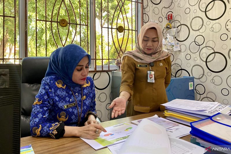 Kepala Bidang Pencegahan dan Pengendalian Penyakit (P20) Dinkes Kota Batam Meldasari sedang crosscheck data terkait HIV/AIDS. ANTARA/Amandine Nadja