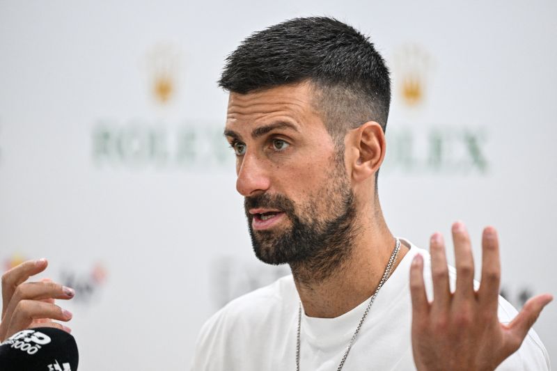 Petenis Serbia Novak Djokovic menghadiri konferensi pers Shanghai Masters di Shanghai, Rabu (2/10/2024). (ANTARA/AFP/Hector Retamal)