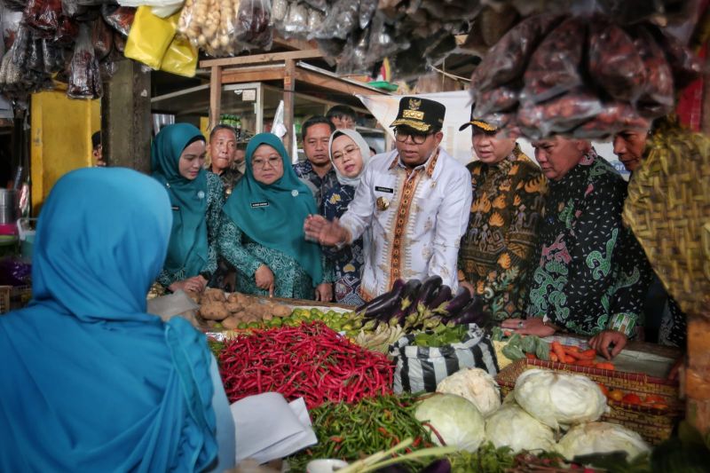 Pj Gubernur Lampung Samsudin saat memantau harga pangan di Kabupaten Pringsewu. (ANTARA/HO-Pemprov Lampung)