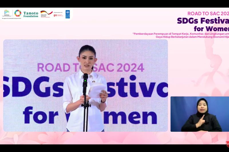 Tangkapan virtual Penasihat Dharma Wanita Persatuan (DWP) Kementerian PPN/Bappenas Dinda Shafira dalam acara Road to Sustainable Annual Conference (SAC) 2024: SDGs Festival for Women, di Jakarta, Minggu (6/10/2024). ANTARA/M Baqir Idrus Alatas