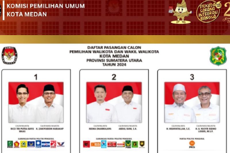 Tiga paslon peserta Pilkada Medan 2024. Antara.