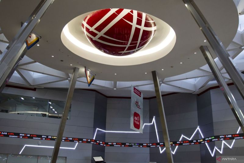 Layar menampilkan pergerakan Indeks Harga Saham Gabungan (IHSG) di Bursa Efek Indonesia (BEI), Jakarta, Senin (5/8/2024). (ANTARA FOTO/Dhemas Reviyanto/nz)