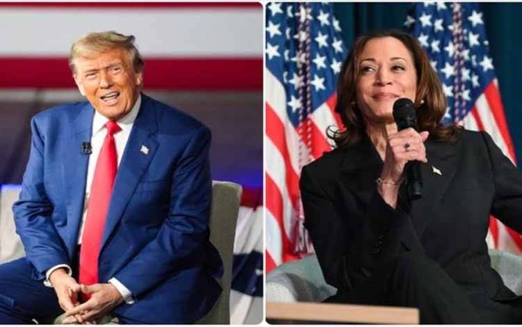 Kandidat presiden dari Partai Republik Ameriak Serikat (AS), Donald Trump, sedikit lebih unggul atas pesaingnya dari Partai Demokrat, Kamala Harris, di semua tujuh negara bagian kunci, menurut analisis jajak pendapat terbaru yang dilakukan oleh portal RealClearPolitics. /ANTARA/foto-Anadolu/py