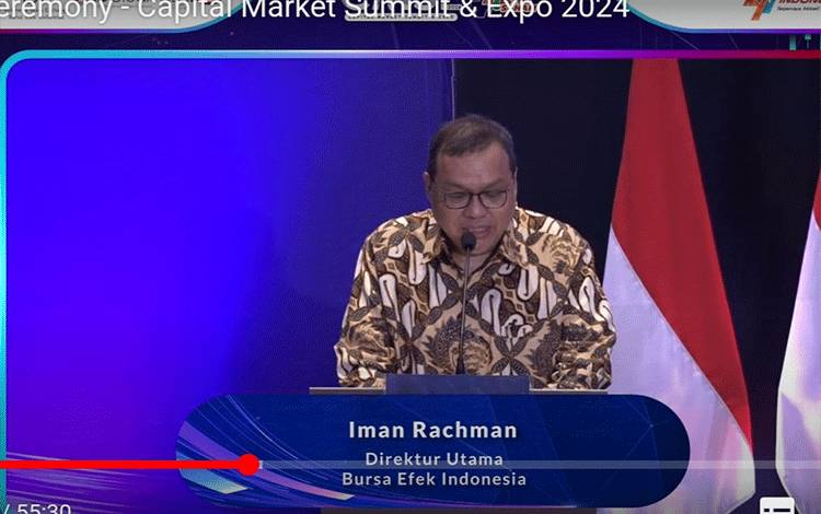 Direktur Utama BEI, Iman Rachman menyampaikan sambutan dalam Capital Market Summit & Expo atau CMSE 2024 di Main Hall BEI, Jakarta.(FOTO: TESTI PRISCILLA)
