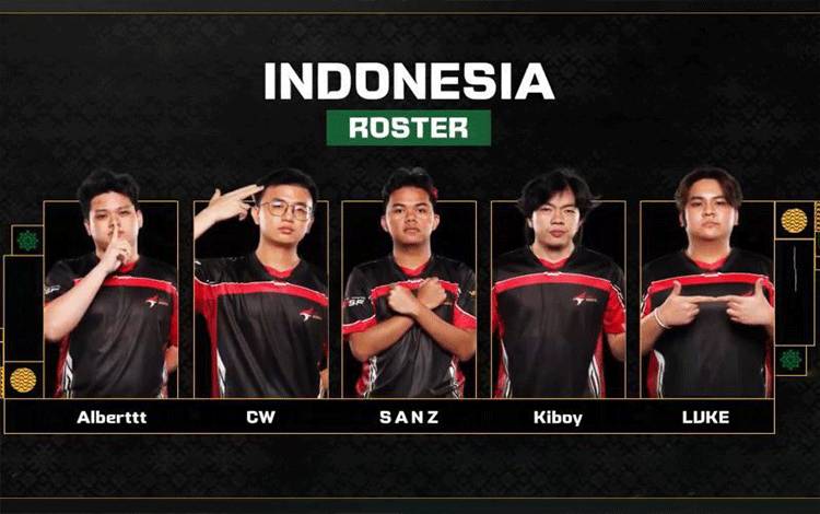 Tangkap layar line up tim nasional esport Indonesia nomor Mobile Legends: Bang-Bang (MLBB) putra pada laga perdana kejuaraan esport dunia IESF World Esports Championship 2024 melawan Guam di Riyadh, Arab Saudi, Selasa. (ANTARA/HO-youtube.com/iesf_official)
