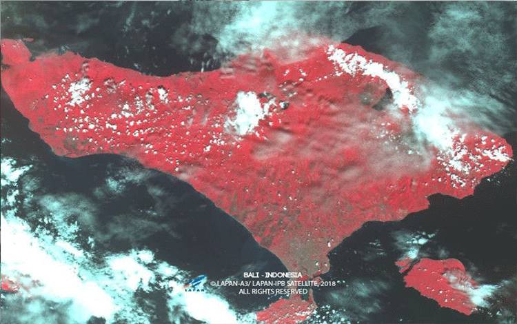 Hasil spacecam multispectral RGB Nir dari Satelit Lapan-A3 untuk memantau vegetasi Pulau Bali. (ANTARA/HO-BRIN)