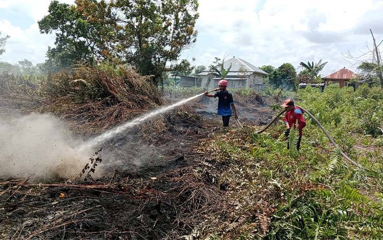 Petugas saat memadamkan api di lahan yang terbakar, Rabu, 12 Februari 2025. (FOTO ; IST)