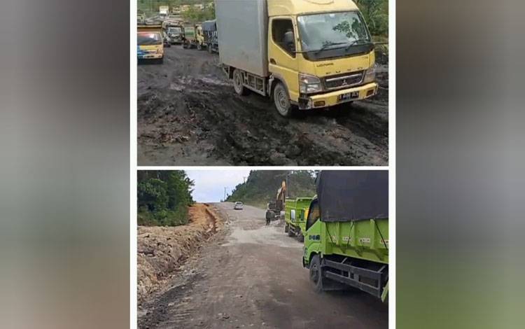 Kolase Kondisi Jalan Penda Linda sebelum dan sesudah perbaikan oleh Tim Tanggap Darurat sejumlah perusahaan sektor batu bara (Foto : IST)