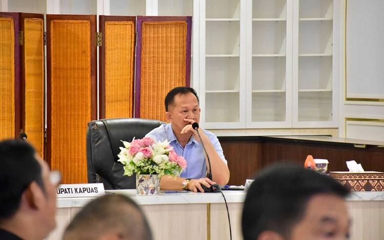 Sekda Kapuas, Septedy saat pimpin rapat IPKD MCP tahun 2025, bertempat di ruang rapat Rujab Bupati. (FOTO: IST)