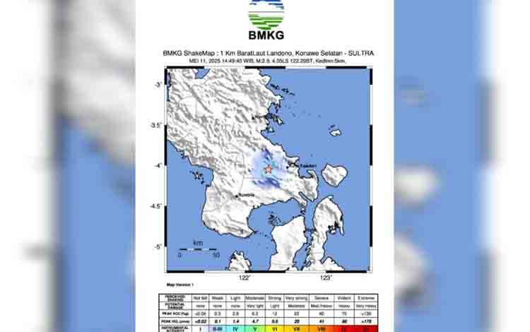 Lokasi titik gempa berdasarkan pemetaan BMKG. ANTARA/HO-BMKG Kendari