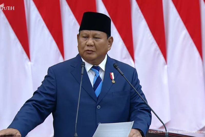 Tangkapan layar - Presiden Prabowo Subianto saat menyampaikan pidato sambutan di pembukaan Sidang Ke-19 Parliamentary Union of the OIC Member States (PUIC) di Gedung DPR RI, Senayan, Jakarta, Rabu (14/5/2025). (ANTARA/Andi Firdaus)