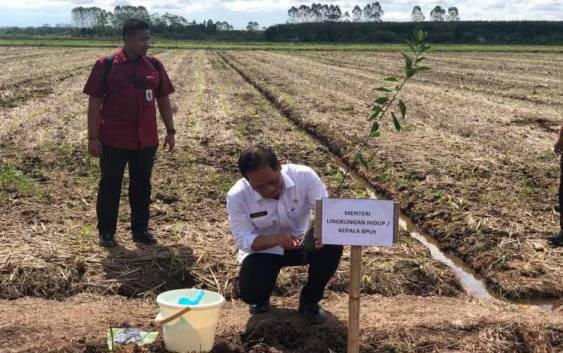 Menteri Lingkungan Hidup Hanif Faisol Nurofiq saat kunjungan kerja ke Ogan Komering Ilir (OKI), Sumatera Selatan, Minggu (25/5/2025). ANTARA/Ahmad Rafli Baiduri