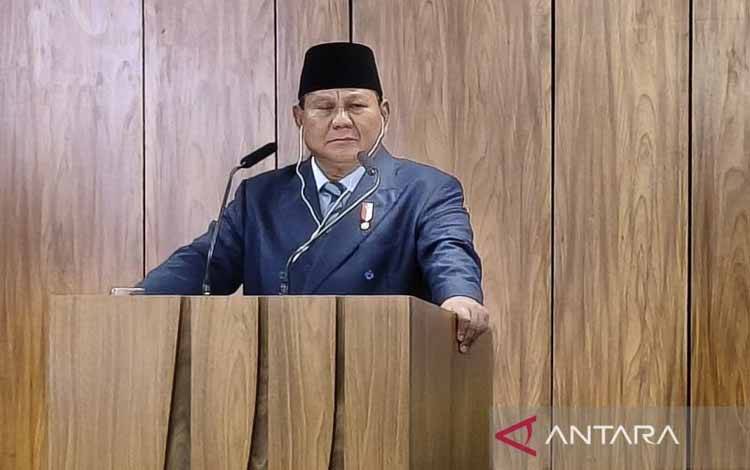 Presiden RI Prabowo Subianto dalam sesi pernyataan pers bersama di Istana Planalto, Brazilia, Brazil, Rabu (9/7/2025). (ANTARA/Andi Firdaus)