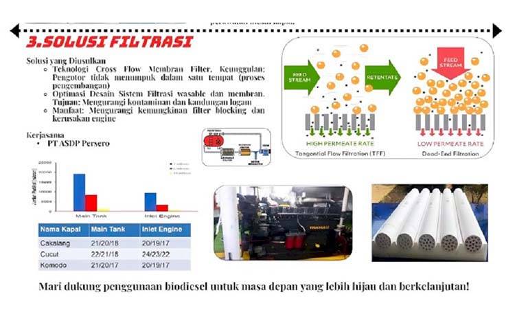 Pemanfaatan biodiesel konsentrasi tinggi pada sektor maritim dengan solusi filtrasi. (FOTO: Istimewa)