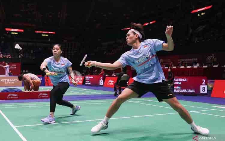 Pebulu tangkis ganda campuran Indonesia Adnan Maulana/Indah Cahya Sari Jamil pada pertandingan babak 32 besar yang berlangsung di Hong Kong Coliseum, Hong Kong, Rabu (10/09/2025). (ANTARA/HO-PBSI)