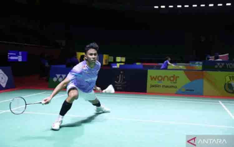 Pebulu tangkis tunggal putra Indonesia Yohanes Saut Marcellyno pada pertandingan babak 64 besar Indonesia Masters 2025 yang berlangsung di GOR Remaja, Pekanbaru, Selasa (16/09/2025). (ANTARA/HO-PBSI)