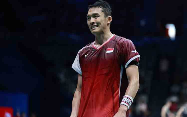 Pebulu tangkis tunggal putra Indonesia Jonatan Christie saat tampil di babak 16 besar China Masters 2025 yang berlangsung di Shenzhen Arena, Chengdu, Kamis (18/09/2025). (ANTARA/HO-PBSI)