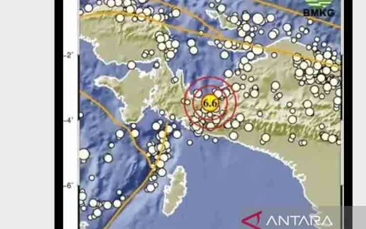 Data gempa yang terjadi di Kota Nabire, Papua Tengah. /ANTARA/Khaerul Izan