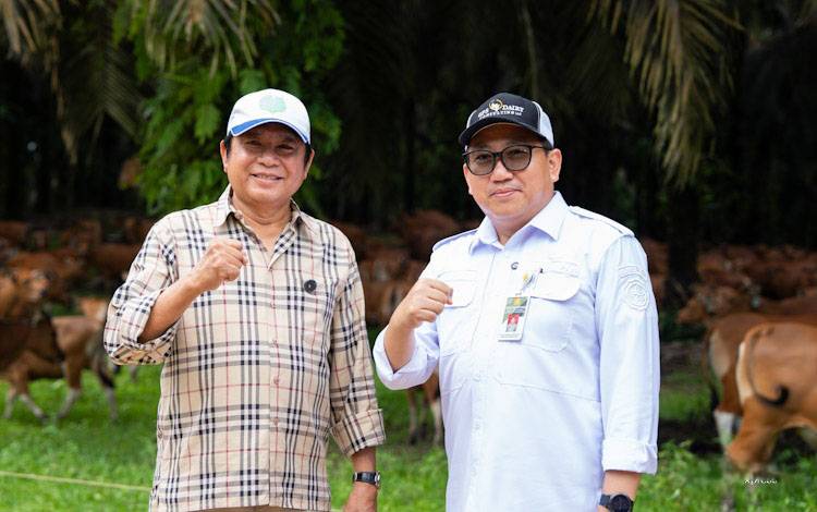 Owner CBI Group H. Abdul Rasyid AS bersama Direktur Jenderal Peternakan dan Kesehatan Hewan (PKH) Kementerian Pertanian (Kementan), drh. Agung Suganda, melakukan kunjungan ke PT Sulung Ranch di Desa Sulung, Kecamatan Arsel, Kabupaten Kobar, Jumat, 26 September 2025.