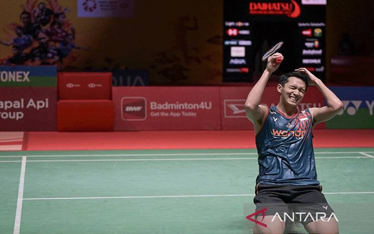 Pebulu tangkis tunggal putra Indonesia Jonatan Christie. ANTARA FOTO/Fauzan/rwa.