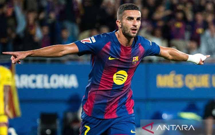 Ferran Torres dari FC Barcelona selebrasi usai mencetak gol pada laga La Liga antara FC Barcelona dan Getafe CF di Stadion Johan Cruyff, Barcelona, Spanyol, Minggu (22/9/2025) waktu setempat. ANTARA/Xinhua/Joan Gosa/aa.