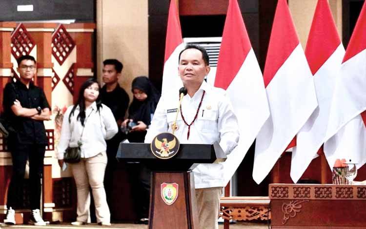 Gubernur Agustiar Sabran sampaikan sambutan pada rilis penyelenggaraan pemerintahan Provinsi Kalimantan Tengah Tahun 2025. (FOTO:KKG)
