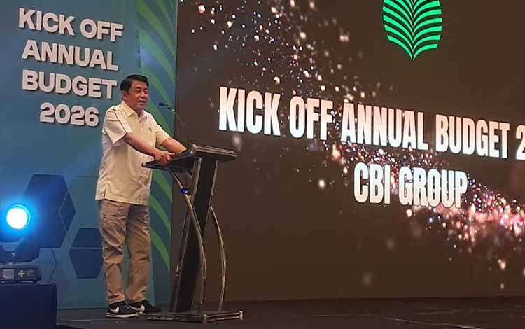 H. Abdul Rasyid AS berbicara di hadapan manajemen dan karyawan CBI Group pada?kegiatan Kick Off Annual Budget 2026 yang digelar di Ballroom Hotel Mercure Pangkalan Bun, Jumat, 23 Januari 2026