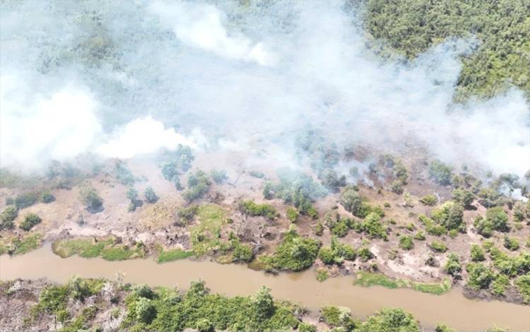 Kebakaran lahan di Desa Natai Baru terpantau dari udara, Jumat, 23 Januari 2026. (FOTO: BPBD Kotim)