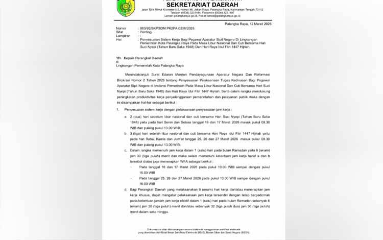 Surat Edaran Penyesuaian Jam Kerja Jelang dan Pasca Libur Nyepi - Idulfitri (Foto : PATHUR)