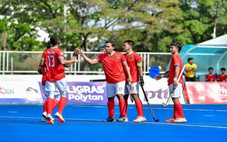 Tim nasional hoki lapangan Indonesia bertanding di Kualifikasi Asian Games 2026, Bangkok, Thailand. (Federasi Hoki Indonesia/FHI)