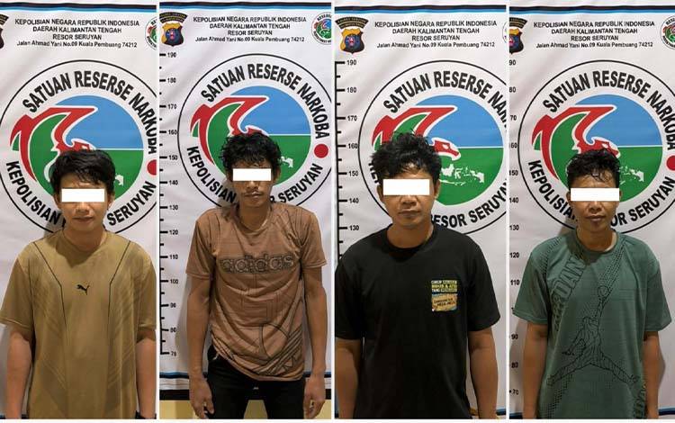 Empat terduga pelaku saat diamankan di Mapolres Seruyan. (Foto : Ist)