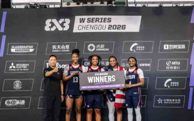 Tim 3x3 putri Amerika Serikat menjuarai FIBA 3x3 Women's Series Chengdu 2026, di China, Sabtu (2/5/2026) malam WIB. (FIBA)