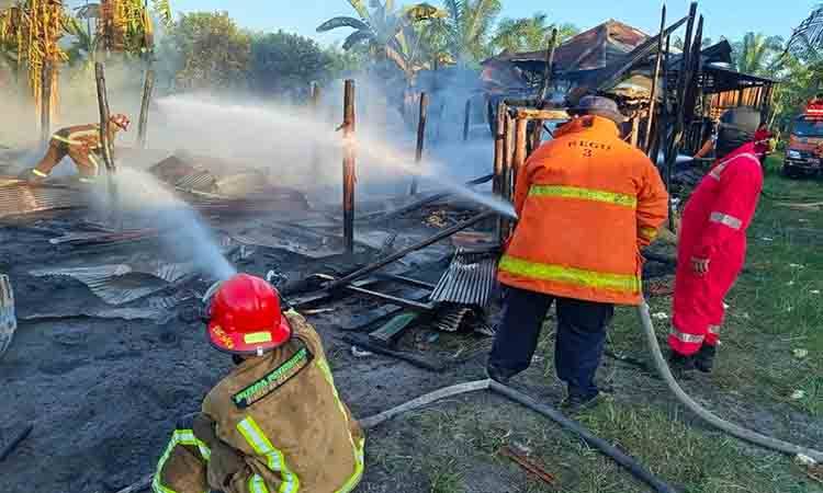 Tim Disdamkarmat Palangka Raya saat melakukan upaya pendinginan kandang ayam terbakar (Foto : IST)