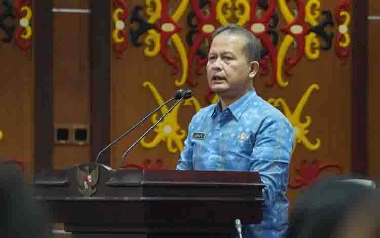 Inspektur I Inspektorat Jenderal Kementerian Dalam Negeri Harun Yuni Aprin saat menyampaikan sambutannya (FOTO: PM)