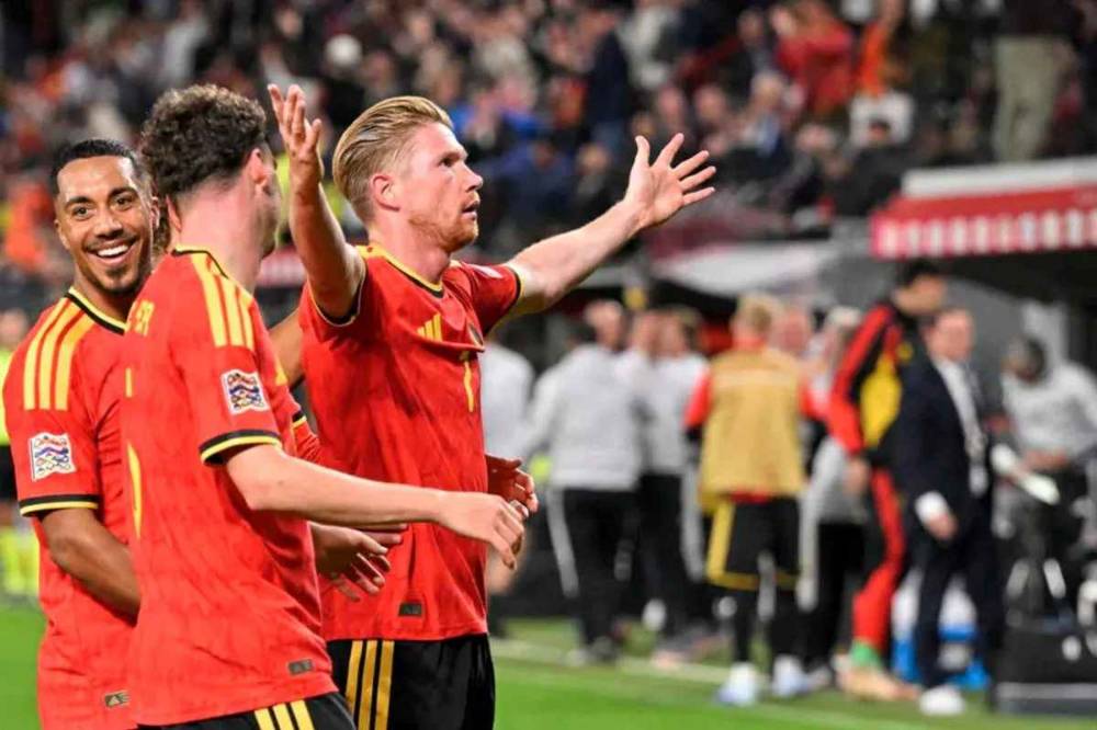 Gelandang Belgia Kevin De Bruyne merayakan keberhasilannya mencetak gol ke gawang Turki pada pertandingan UEFA Nations League di Stadion Maurice Dufrasne, Liege, Jumat (2/10/2026) waktu setempat. uefa.com