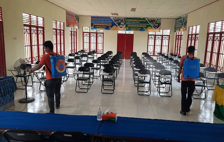 BPBD Kapuas Lakukan Penyemprotan Disinfektan di Balai Latihan Kerja