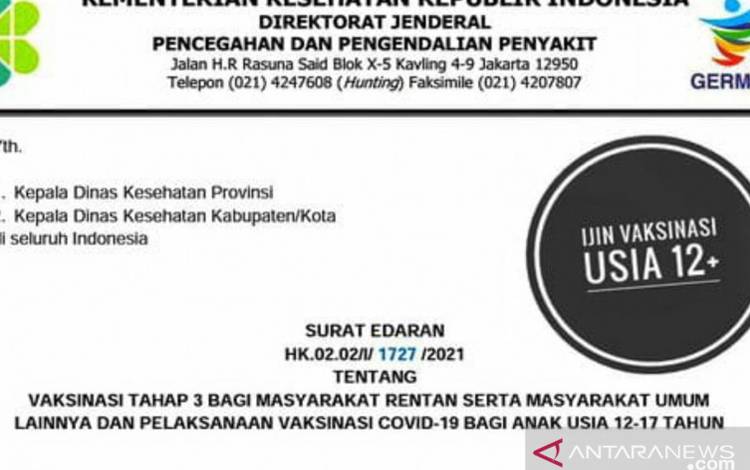 Kemenkes Terbitkan Panduan Vaksinasi Kelompok Anak 12-17 Tahun