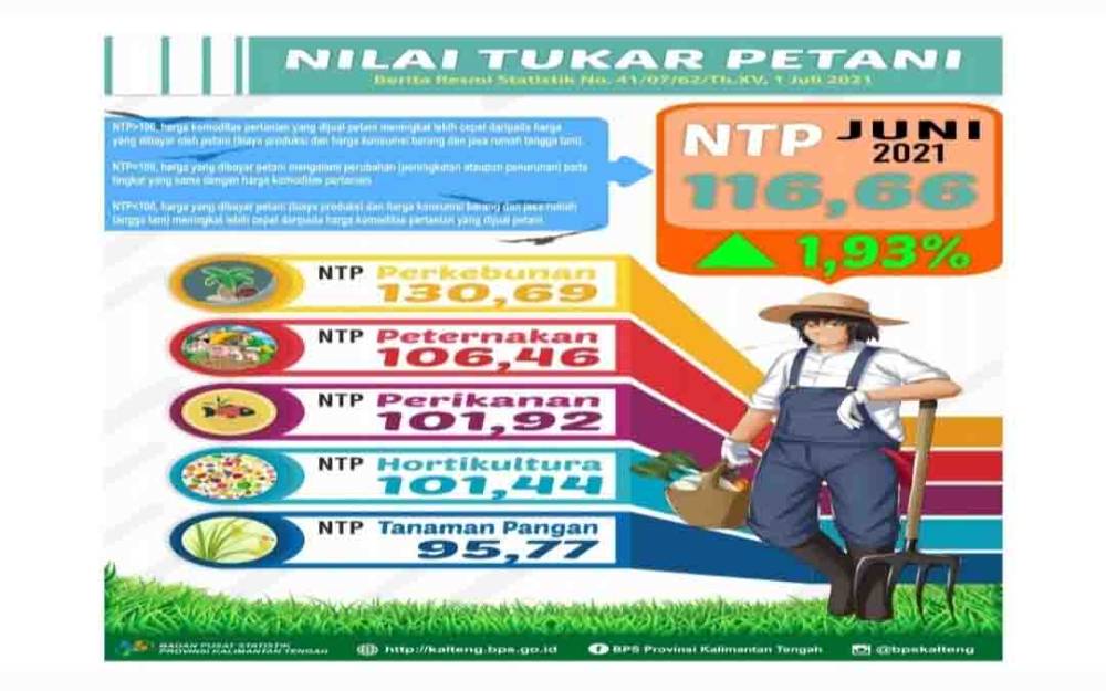 Nilai Tukar Petani Gabungan Kalteng Naik 1,93 Persen Selama Juni 2021