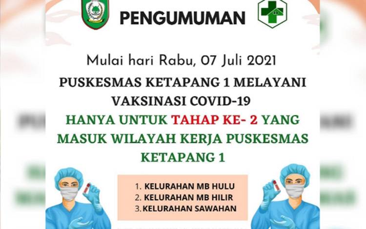 Puskesmas Ketapang 1 Hanya Layani Vaksinasi Tahap 2