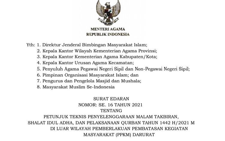 Ini Ketentuan Penyelenggaraan Malam Takbiran Idul Adha 1442 Hijriah Berdasarkan SE Kemenag