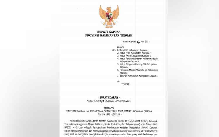 Pemkab Kapuas Keluarkan SE Penyelenggaraan Salat Idul Adha dan Kurban