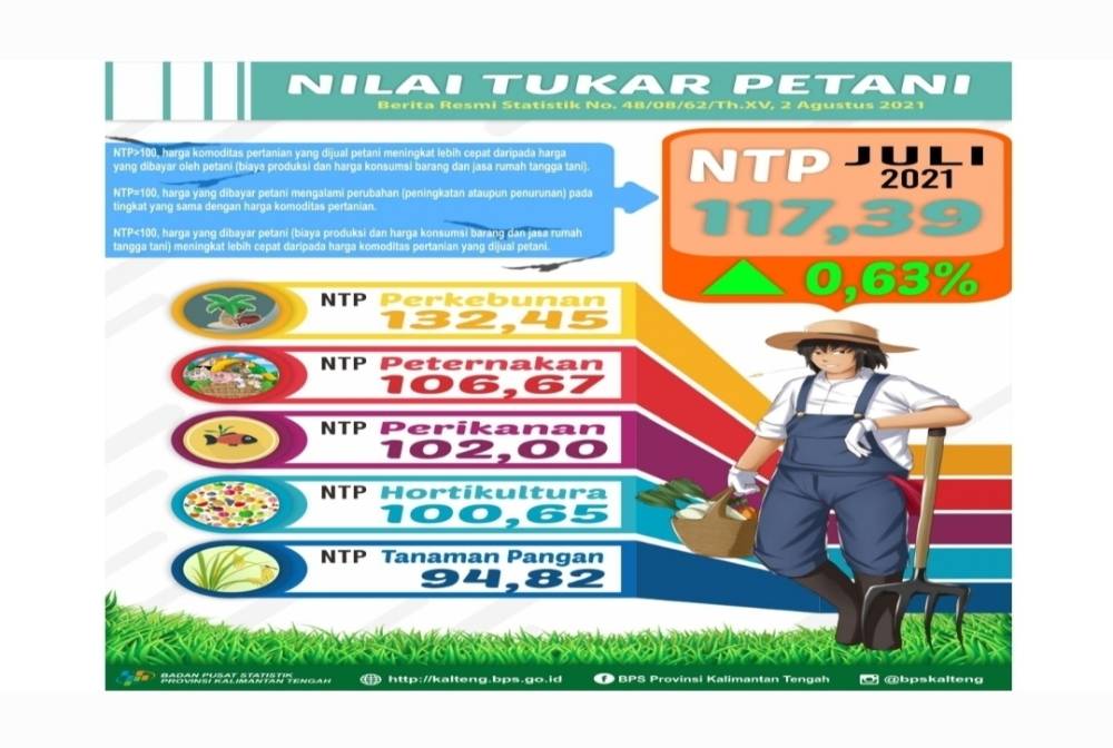Nilai Tukar Petani Gabungan Kalteng Juli 2021 Naik 0,63 Persen