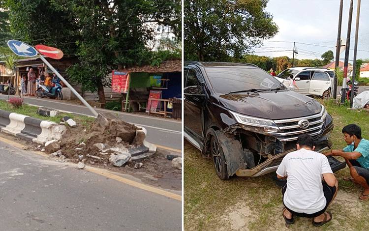 Mobil Anggota DPRD Barito Timur Terbalik Setelah Tabrak Pembatas Jalan