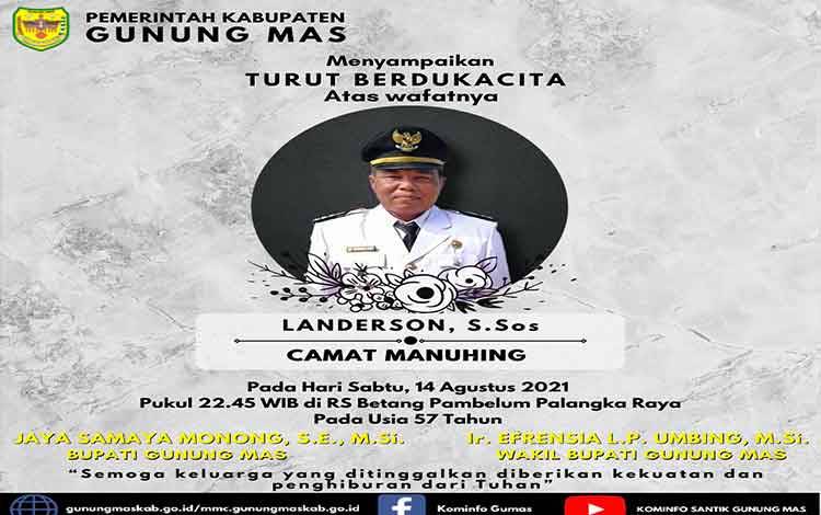 Camat Manuhing Kabupaten Gunung Mas Meninggal Dunia