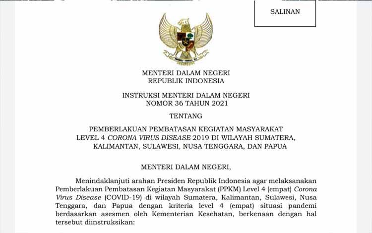 PPKM Level 4 di Palangka Raya Diperpanjang Hingga 6 September 2021
